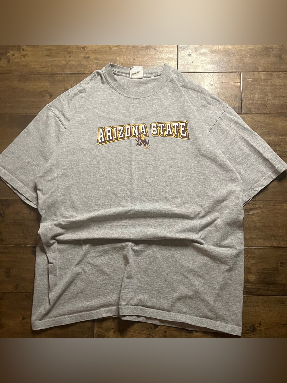 Vintage Men’s Y2K Spelled Out Champion grey Arizona State University tee